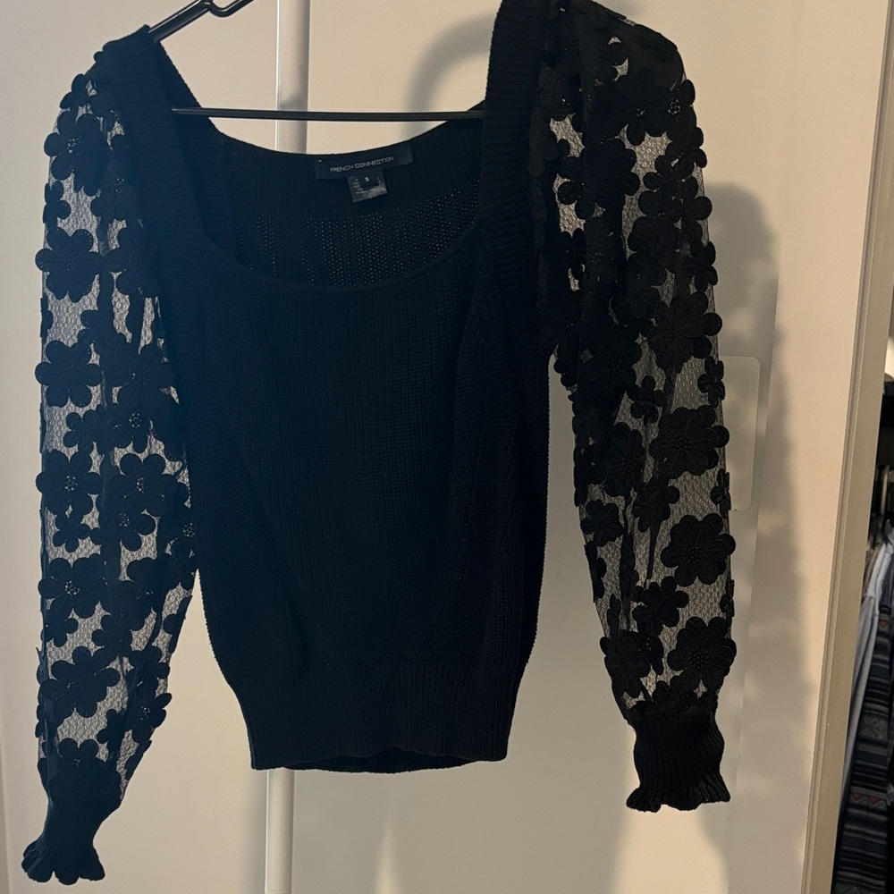 French Connection Textured Black Knit Top